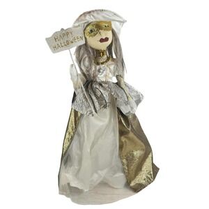Bella Lux Halloween Witch Doll Masquerade Gold White Sparkle Mask Witch Hat
